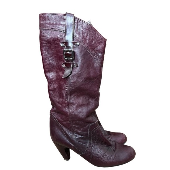 Vintage Aldo Womens Soft Leather Slouchy Heel Boots Burgundy - Picture 8 of 12